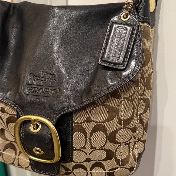 Coach Black and Tan Crossbody Bag saddle style bag leather handbag designer - Picture 2 of 9